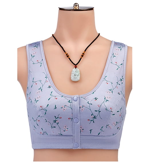 GERsome Front Closure Bras for Women no Underwire Padded Wireless Supportive V-Neck Bra,Comfort Push up Flower Print Bra