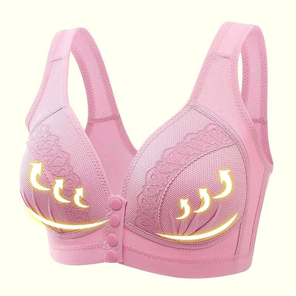 GERsome Front Closure Bras for Women no Underwire Padded Wireless Supportive V-Neck Bra,Mastectomy Bra Comfort Push up Bra