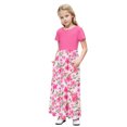 thumbnail image 1 of GERsome Girl's Short Sleeve Dress Patchwork Floral Print Loose Casual Long Maxi Dress with Pockets for 4-14 Years Kids, 1 of 8