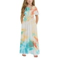 thumbnail image 1 of GERsome Girl's Short Sleeve Maxi Dress Tie-Dye Loose Casual Holiday Beach Long Dress with Pocket for 4-14 Years Kids, 1 of 9