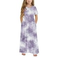 thumbnail image 1 of GERsome Girl's Short Sleeve Maxi Dress Tie-Dye Loose Casual Holiday Beach Long Dress with Pocket for 4-14 Years Kids, 1 of 9