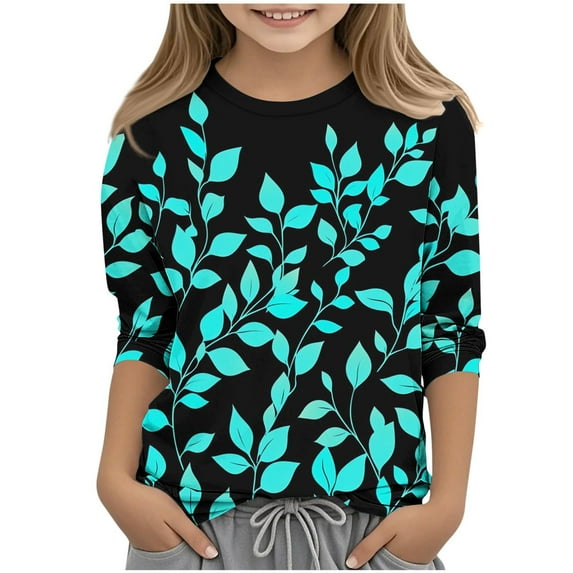 GERsome Girls 3/4 Sleeve Crew Neck T Shirts Casual Floral Tees Loose Fit Summer Tops, Sizes 3-12 Years