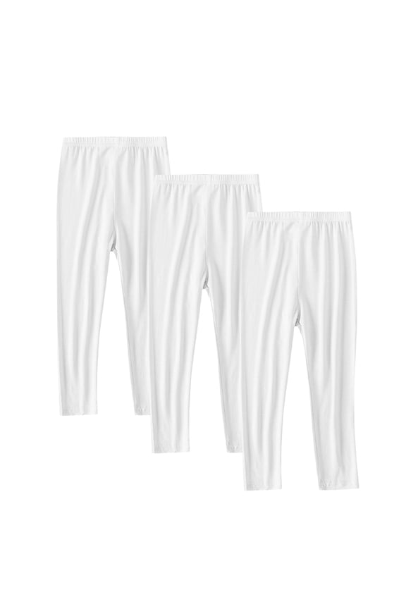 Girls 3 Pack Leggings, Kids Girls Cotton Athletic Leggings Ankle Length Dance Running Yoga Pants Workout Dance Tights White 8-9 Years