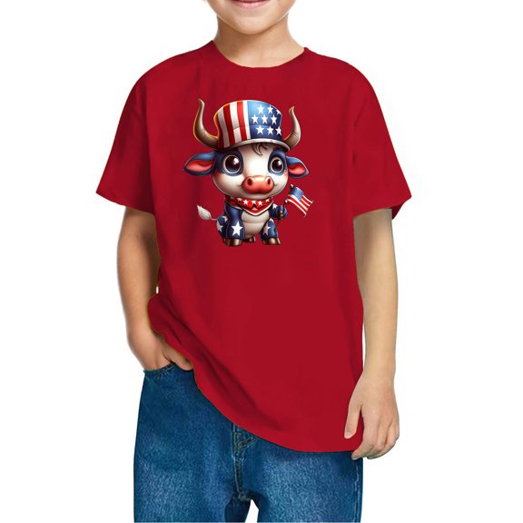 GERsome Girls 4th of July Cotton Shirts American Flag Graphic Tees Short Sleeve Cotton Crew Neck T-Shirts Loose Fit Summer Tshirts, 7-8 Years