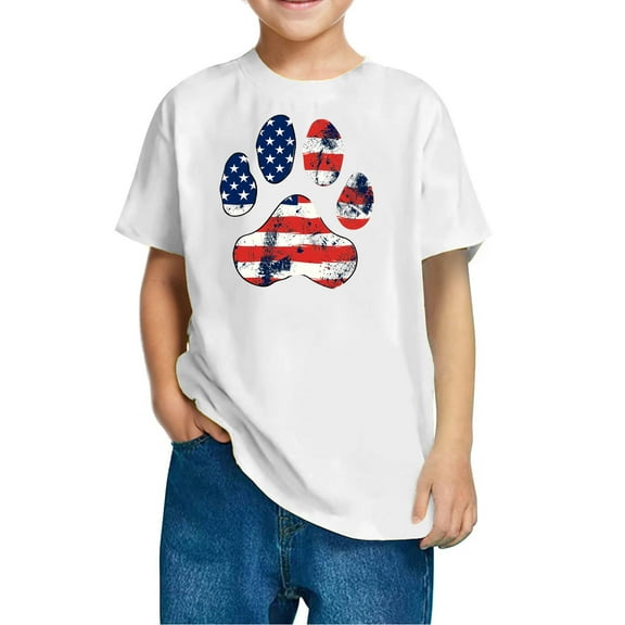 GERsome Girls 4th of July Patriotic Tops American Flag T-Shirts for Unisex Kids Summer Casual Short Sleeve Crew Neck Graphic Tee, 7-8 Years