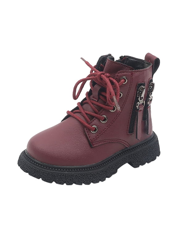 Girls Ankle Boots Lace Up Combat Boot Side Zipper Comfortable Boys Boots