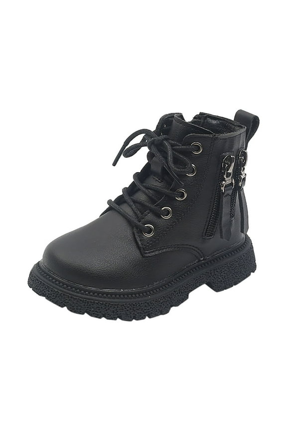 Girls Ankle Boots Lace Up Combat Boot Side Zipper Comfortable Boys Boots