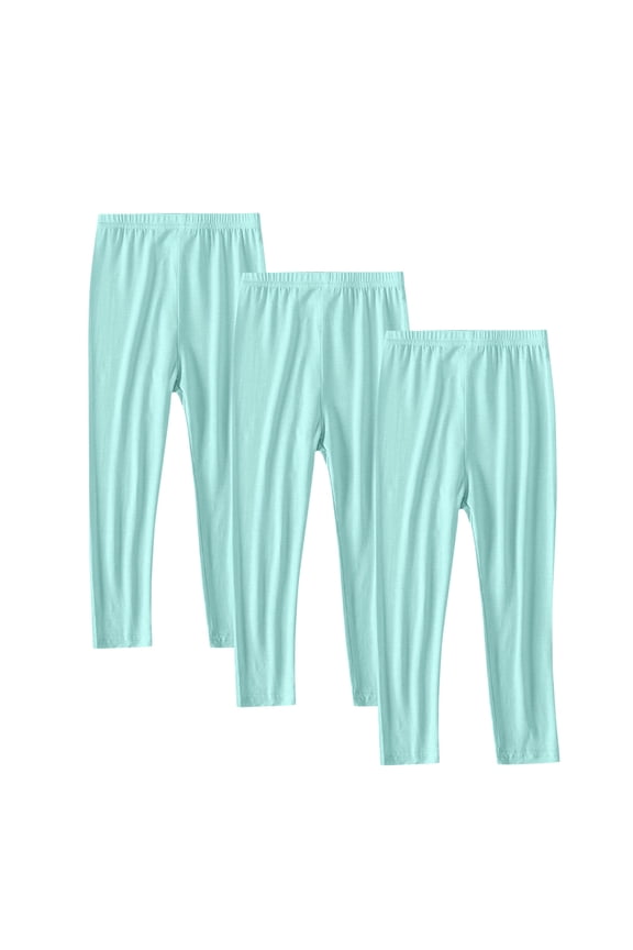 Girls' Athletic Leggings, 3 Packs Ankle Length Cotton Footless Tights Pants Kids Teen Solid Color Dance Yoga Workout Running Pants Mint Green 2-3 Years