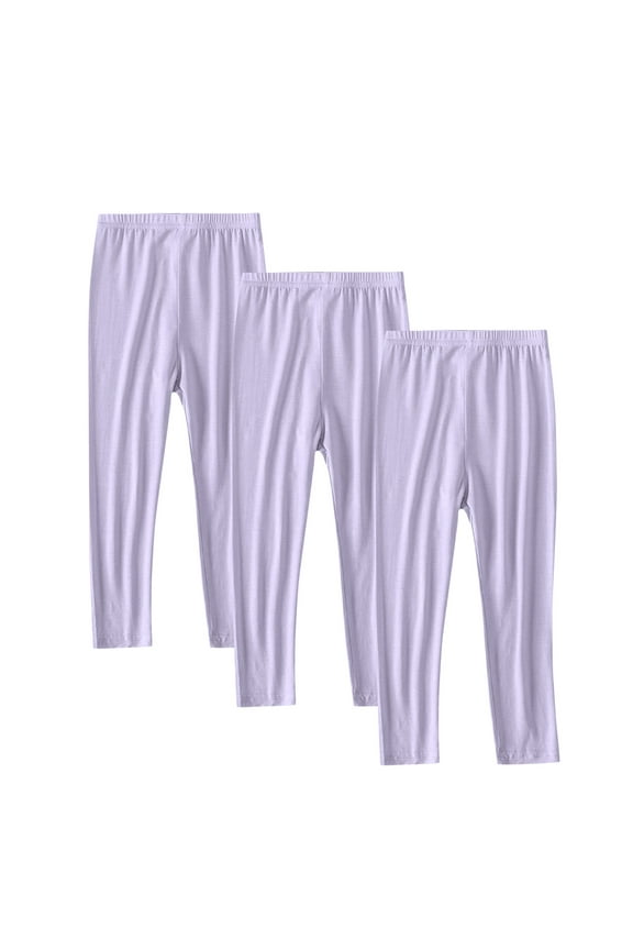 Girls' Athletic Leggings, 3 Packs Ankle Length Cotton Footless Tights Pants Kids Teen Solid Color Dance Yoga Workout Running Pants Purple 2-3 Years