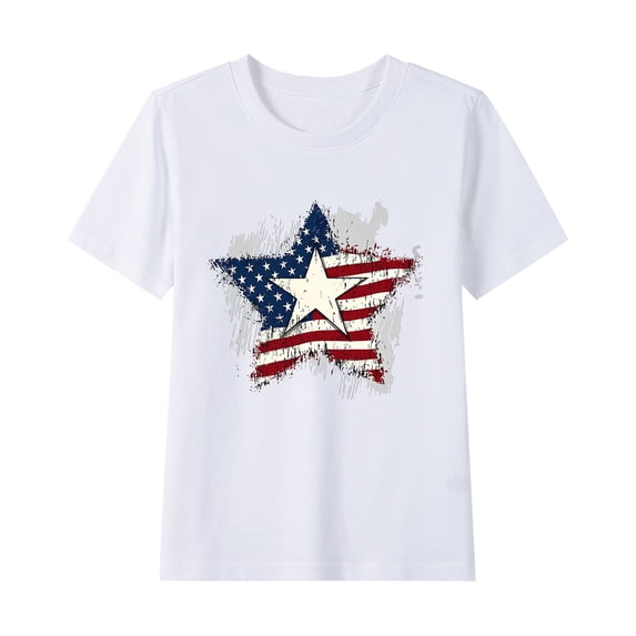 GERsome Girls Boys 4th of July T-Shirts Unisex Kids American Flag Cotton Short Sleeve Crewneck Shirts USA Stars and Stripes Patriotic Tops, Sizes 7-8 Years