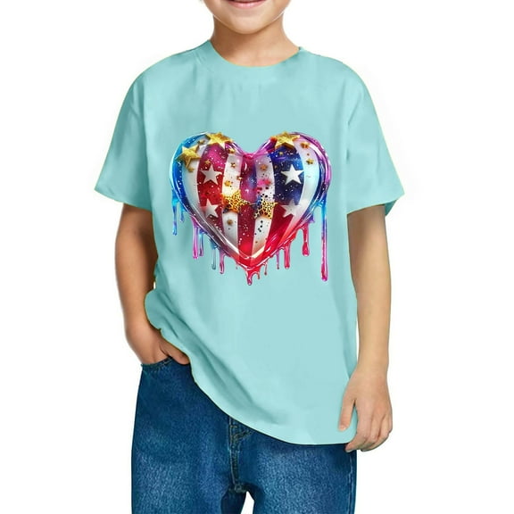 GERsome Girls Boys 4th of July T-Shirts Unisex Kids American Flag Cotton Short Sleeve Crewneck Shirts USA Stars and Stripes Patriotic Tops, 7-8 Years