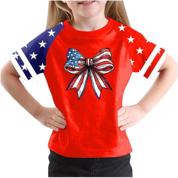 GERsome Girls Boys 4th of July T-Shirts Unisex Kids American Flag Short Sleeve Crewneck Shirts USA Stars and Stripes Patriotic Tops, 9-10Years