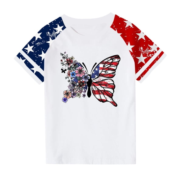 GERsome Girls Boys T-Shirts for 4th of July, American Flag Short Sleeve Tee, Crewneck T-Shirts for Kids, 4-5 Years