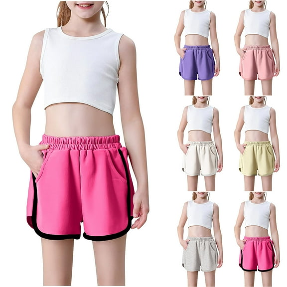 GERsome Girls Cotton Athletic Shorts Running Shorts Toddler Kids Summer Shorts Sweat Workout Dolphin Yoga Shorts Hot Pink 2-3 Years