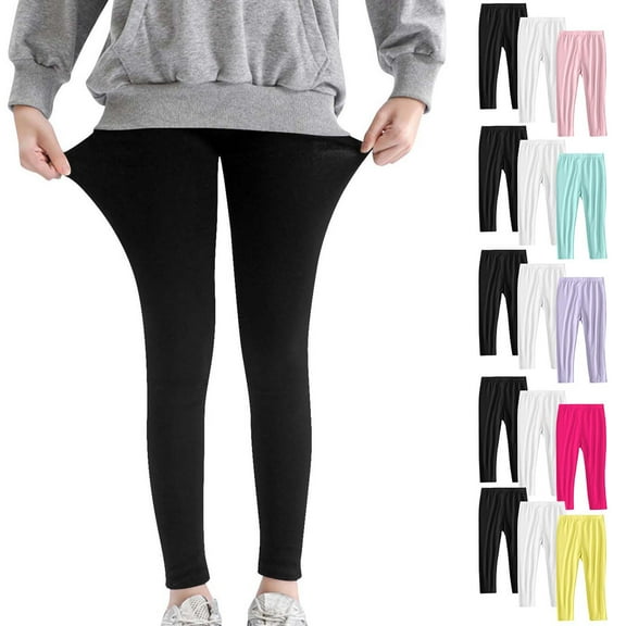 GERsome Girls Cotton Leggings 3 Pack Full Length Soft Comfortable Leggings Elastic Waist Footless Dance Running Yoga Tights Pants Solid Color Size 2-13 Years