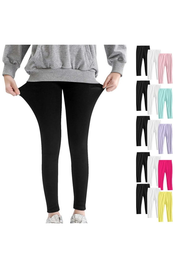 Girls Cotton Leggings 3 Pack Full Length Soft Comfortable Leggings Elastic Waist Footless Dance Running Yoga Tights Pants Solid Color Size 2-13 Years
