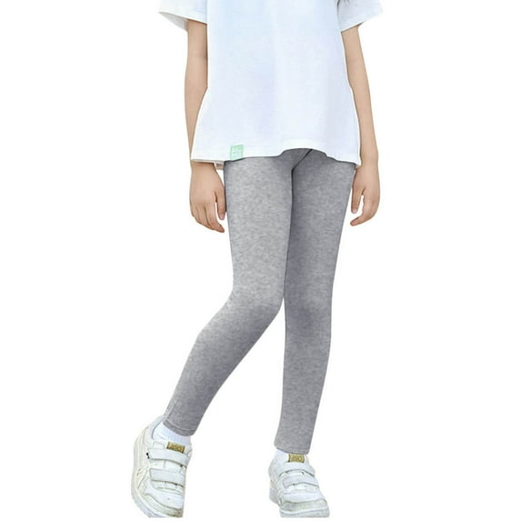 GERsome Girls Cotton Leggings, Ankle Length Athletic Yoga Dance Gym Pants for Kids Girls Soft Comfortable Footless Tights Pants Solid Color Gray 9-10 Years