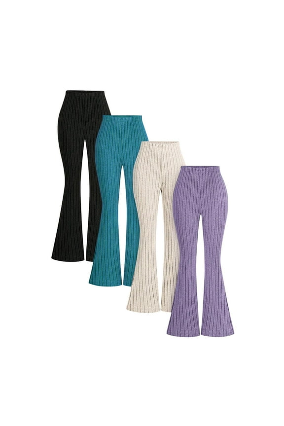 Girls Flare Legging 4 Pack Causal Solid Color Wide Leg Dance Yoga Pants, Sizes 8-13 Years
