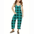 thumbnail image 1 of GERsome Girls' Jumpsuits & Rompers Sleeveless Classic Plaid Long Pants Romper Loose Spaghetti Strap Kids V-Neck Casual Overalls with Pockets 5-14 Years（Size 13-14 Years/Blue), 1 of 6