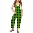 thumbnail image 1 of GERsome Girls' Jumpsuits & Rompers Sleeveless Classic Plaid Long Pants Romper Loose Spaghetti Strap Kids V-Neck Casual Overalls with Pockets 5-14 Years（Size 11-12 Years/Green), 1 of 6