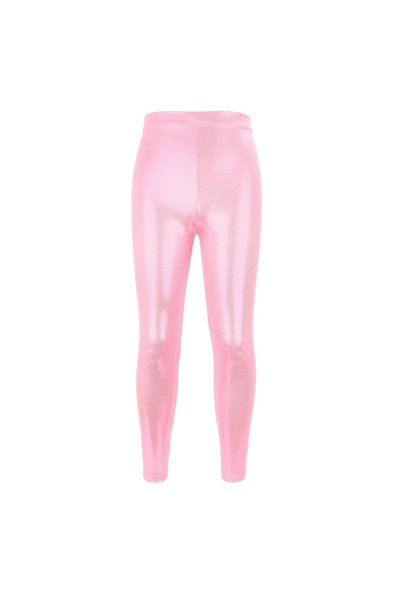Girls Kids High Waisted Shiny Metallic Dance Fashion Leggings