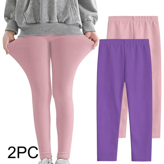 GERsome Girls Leggings, 2 Pack Girls Stretch Tights Pants Basic Solid Color Leggings Full Length Stretchy Toddler Leggings Clothes, Sizes 3-12 Years, Pink/Dark Purple,5-6 Years