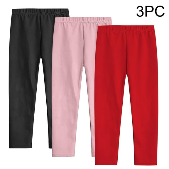 GERsome Girls Leggings, 3 Pack Assorted Ankle Length Comfortable Leggings Stretch Pants Soft Solid Color Leggings for Toddler Kids, Sizes 3-12 Years, Black/Pink/Red,5-6 Years