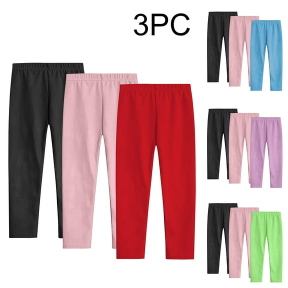 GERsome Girls Leggings, 3 Pack Assorted Ankle Length Comfortable Leggings Stretch Pants Soft Solid Color Leggings for Toddler Kids, Sizes 3-12 Years, Black/Pink/Red,3-4 Years