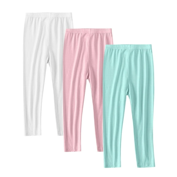 GERsome Girls Leggings 3 Pcs Cotton Tights for Toddler Kids Athletic Base Layer Under Pants Soft Yoga Pants Full Length White Pink Mint Green
