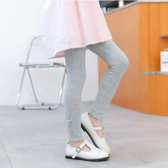 GERsome Girls Leggings Cotton Casual Solid Color Stretch Tights Pants Soft Comfortable Pants for Girls in 2-11 Years Girls Athletic Leggings, Gray/4-5 Years