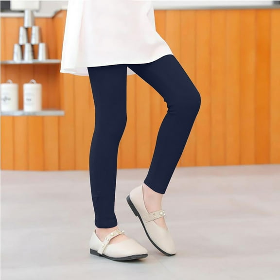 GERsome Girls Leggings Cotton Casual Solid Color Stretch Tights Pants Soft Comfortable Pants for Girls in 2-11 Years Girls Athletic Leggings, Navy/4-5 Years