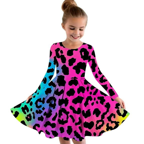 GERsome Girls Long Sleeve Crewneck Dress Casual A Line Twirly Skater Dresses Cute Graphic T-Shirt Swing Dress Size 4-14 Years