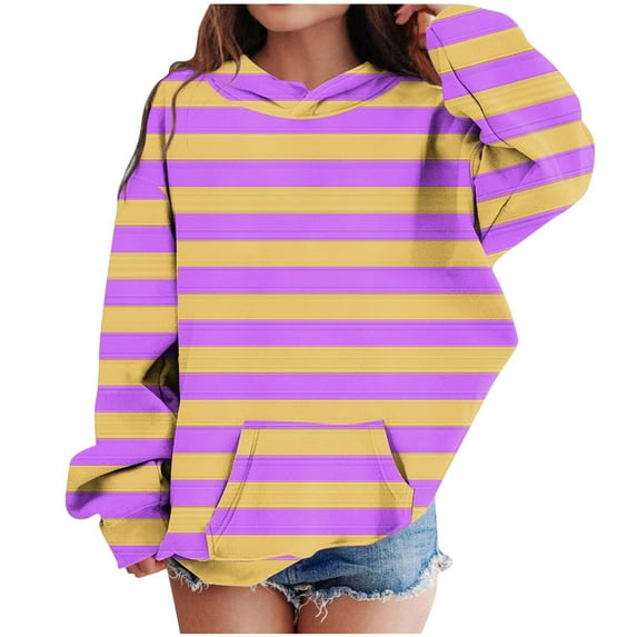GERsome Girls Oversized Sweatshirt Striped Fall Sweatshirts Crew Neck Hoodies Long Sleeve Shirt Casual Loose Pullover Tops (Size 13-14 Years)