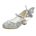 thumbnail image 1 of GERsome Girls Sandals Glittler Bow Dress Shoes Princess Crystal High Heels Party Wedding Flower Girls Shoes for Kid Toddler, 1 of 9