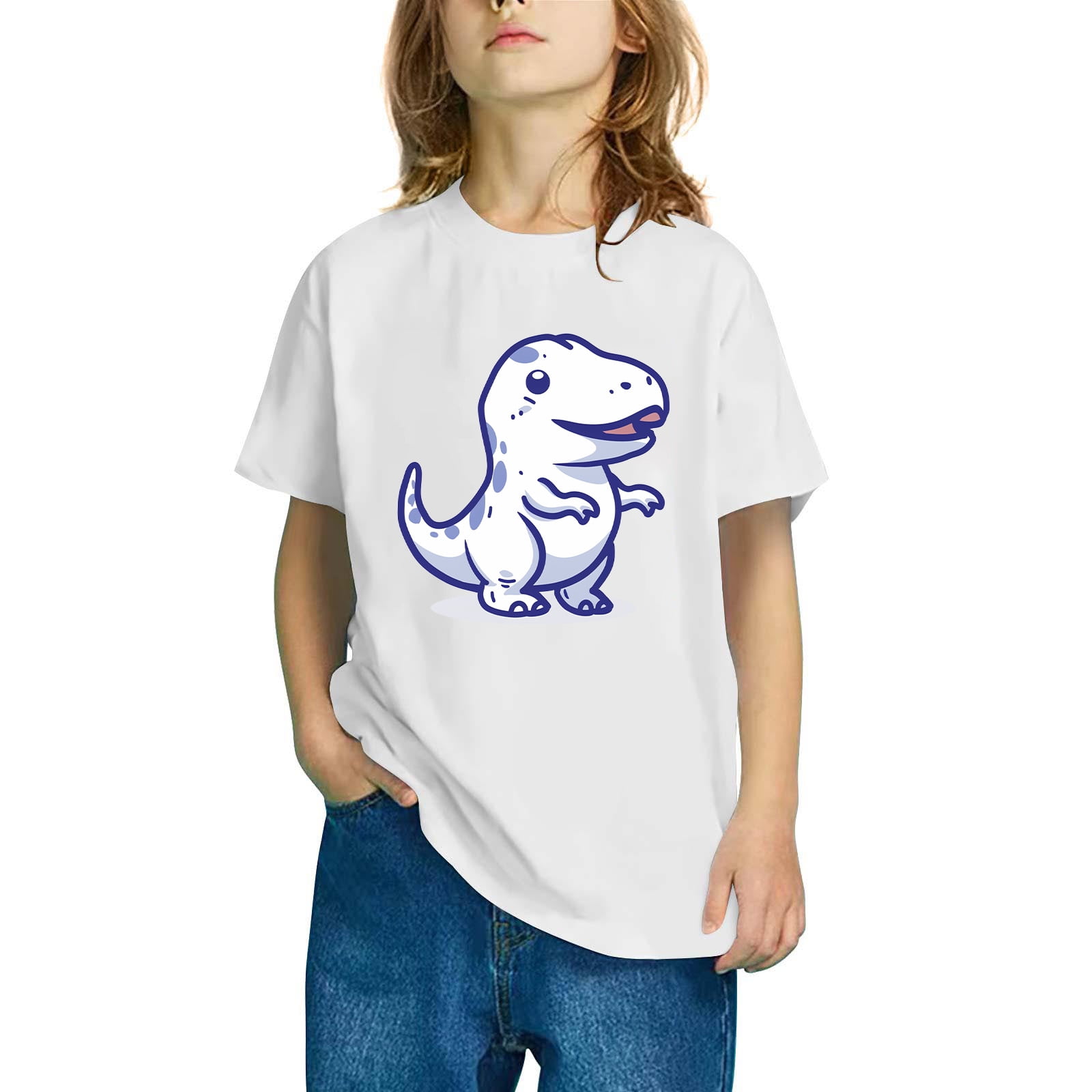 Kids Christmas Shirt - Cute Excavator & Dinosaur Christmas Tree Design, Cotton Tee For Boys Girls Ages 2-7