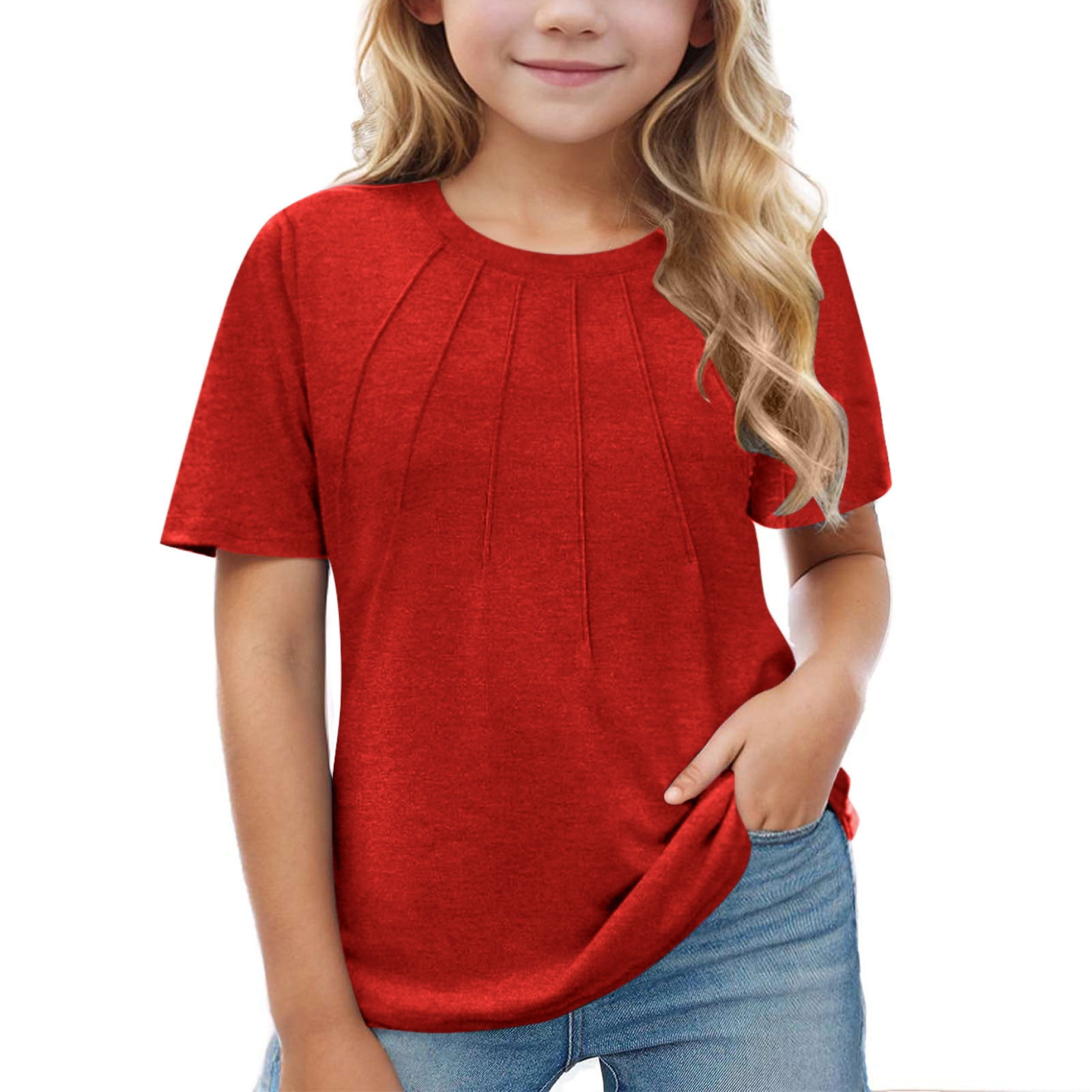 Tween Girl Simple Solid Color T-Shirt, Single-Breasted Jacket And Pleated Skirt main image 0