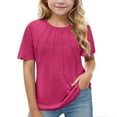 thumbnail image 1 of GERsome Girls Short Sleeve T Shirts Crewneck Pleated Shirts for Kids Cute Solid Color Summer Tee Blouse Sizes 3-14 Years, 1 of 5
