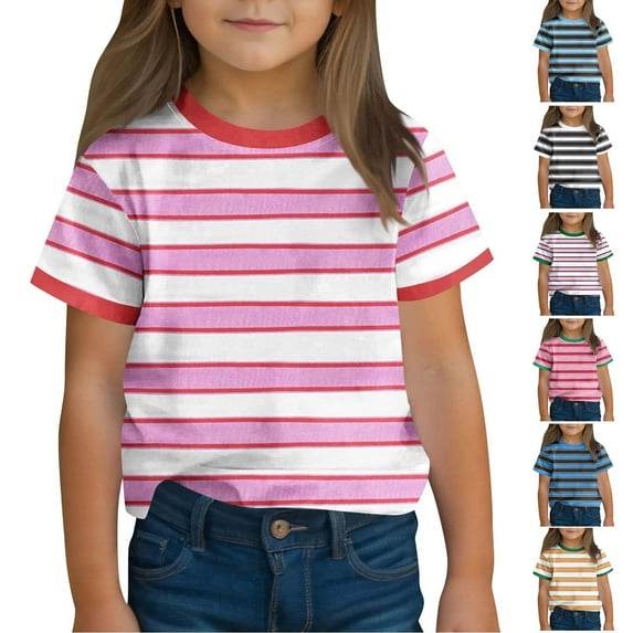 GERsome Girls Short Sleeve T-Shirts Cute Striped Summer Blouse for Kids Girls Casual Crew Neck Tops Shirts