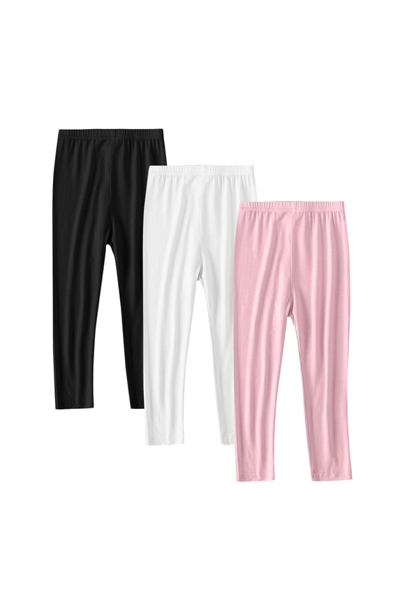 Girls Solid Color Leggings 3 Pack Kids Full Length Tights Pants Dance Running Yoga Tights 2-13 Years
