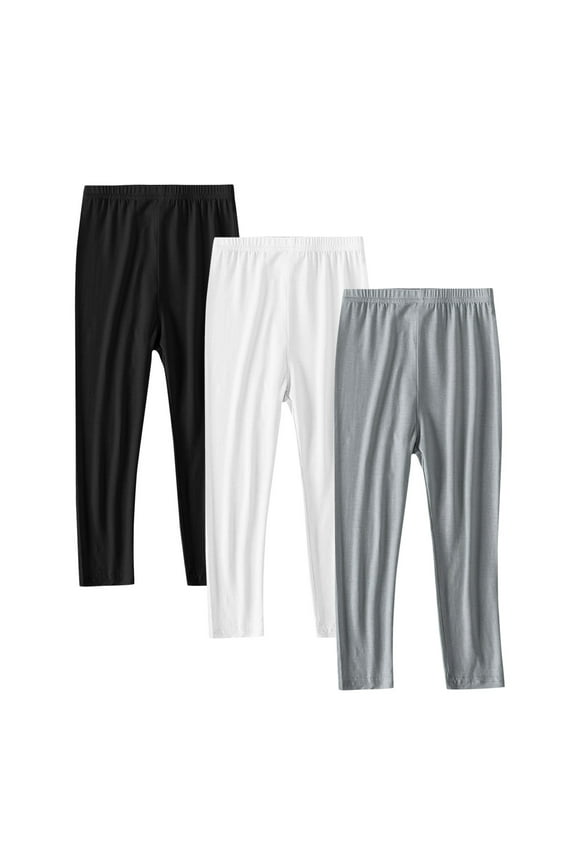 Girls Solid Color Leggings 3 Pack Kids Full Length Tights Pants Dance Running Yoga Tights 2-13 Years