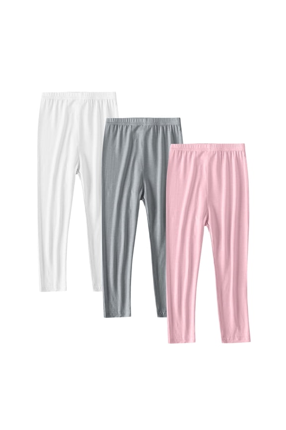 Girls Solid Color Leggings 3 Pack Kids Full Length Tights Pants Dance Running Yoga Tights 2-13 Years