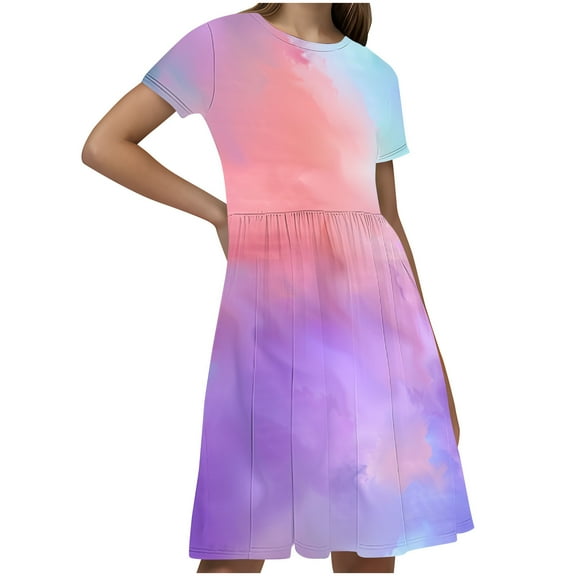 GERsome Girls Summer Dresses Short Sleeve Crewneck T-shirt Dresses Loose Beach Party Sundress Size 4-14 Years
