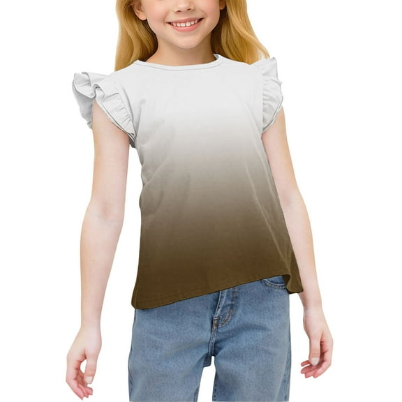 GERsome Girls Summer T-Shirts Cute Ruffle Short Sleeve Crew Neck Loose Blouse Summer Gradient Casual Toddler Girls Tee Tops for 3-15 Years