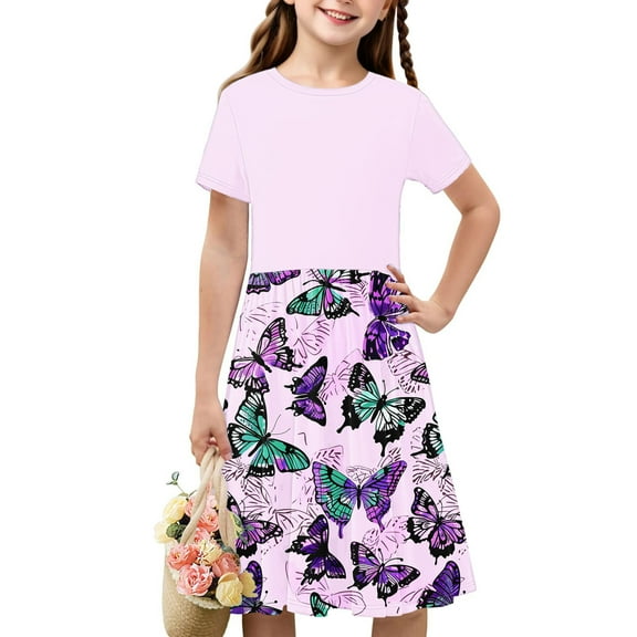 GERsome Girls Summer T-shirt Dresses Crewneck Short Sleeve Swing Dress Casual Boho Beach Sundresses for 4-14 Years Girls