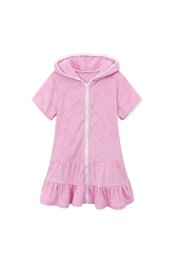 Girls Swim Cover Up Kids Swimsuit Coverup Terry Zip-Up Beach Bathing Suit Robe