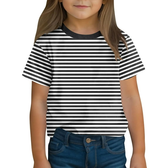 GERsome Girls T-Shirts Summer Short Sleeve Crew Neck Striped Tops Tee Kids Girls Cute Basic Shirts