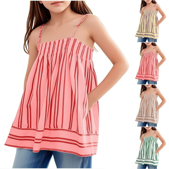 GERsome Girls Tank Tops Spaghetti Strap Sleeveless Square Neck Summer T Shirts Kid Girls Summer Beach Vacation Shirts 3-14 Years