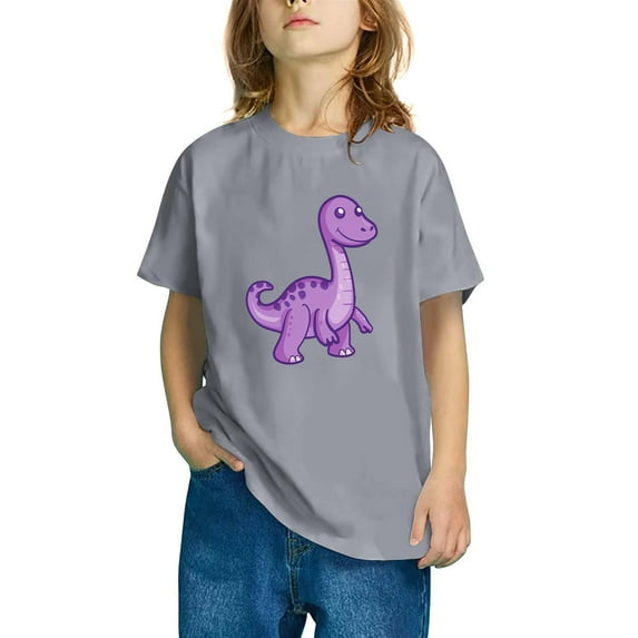 GERsome Girls Toddlers Short Sleeve Dinosaur Graphic T Shirts, Cotton Crewneck Unisex Kids Tee Tops, Boys Clothes Outifit Sizes 3-10 Years, Gray/9-10 Years