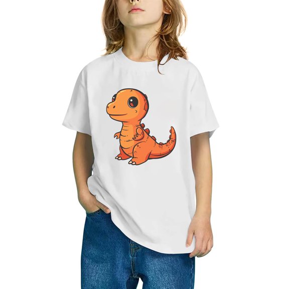 GERsome Girls Toddlers Short Sleeve Dinosaur Graphic T Shirts, Cotton Crewneck Unisex Kids Tee Tops, Boys Clothes Outifit Sizes 3-10 Years, White/4-5 Years
