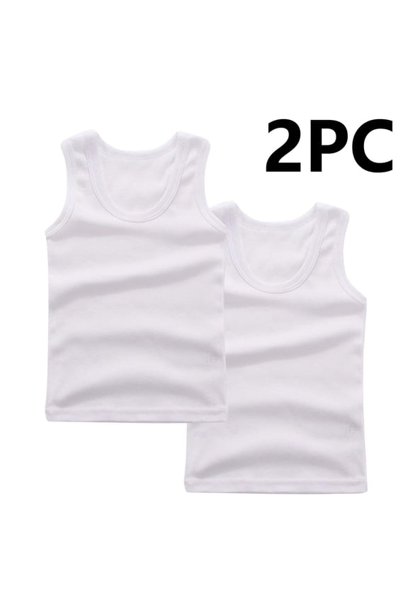 Girls and Boys' Undershirts Tank Tops - 2 Pack Unisex Kids Soft Cotton Sleeveless Tank Solid Color Round Neck Shirts, Sizes 2-14 Years